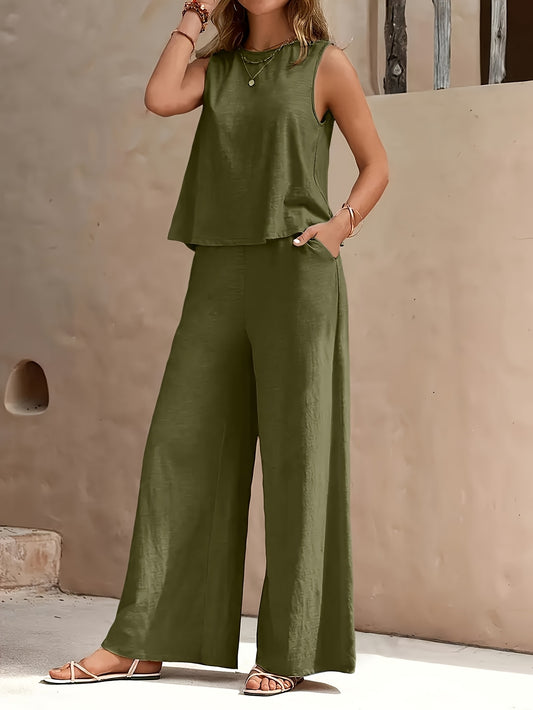 Women's Two-Piece Outfit Set - Wide-Leg – 5-Color Selection – main product image