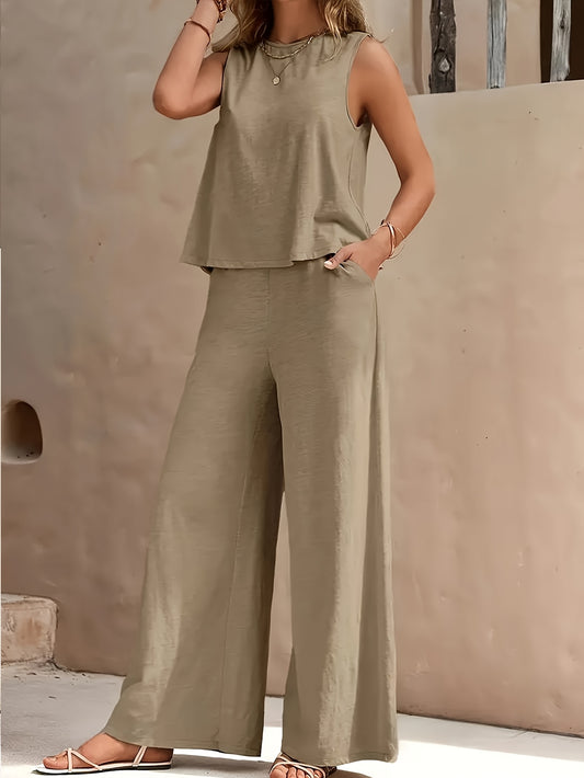 Women's Two-Piece Outfit Set - Wide-Leg – Sea Blue / Black – Blue option – main product image