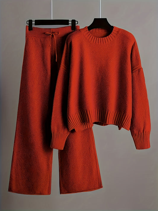 Women's Two-Piece Pants Set - Casual Knit Style 68 – Khaki option – main product image