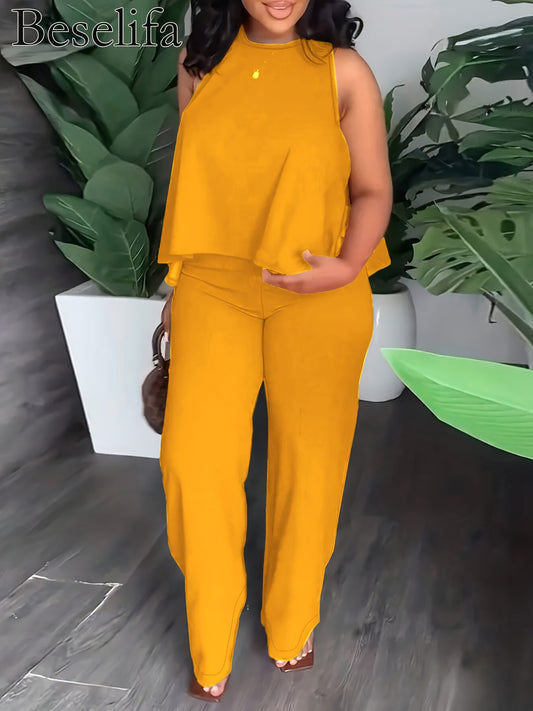 Women's Two-Piece Pants Set - Casual Matching Style 19 – Orange option – main product image