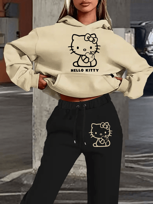 Women's Two-Piece Pants Set - Casual Printed Style 10 – Black option – main product image