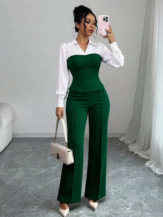 Women's Two-Piece Pants Set - Casual Printed Style 34 – Green option – main product image