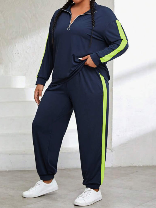 Women's Two-Piece Pants Set - Color Block – 6-Color Selection – Green option – main product image