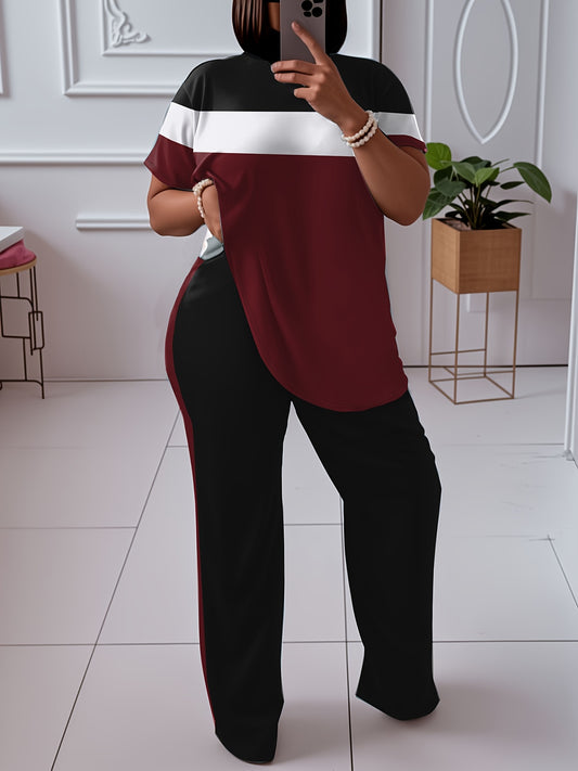 Women's Two-Piece Pants Set - Color Block – Yellow / Burgundy – Yellow option – main product image