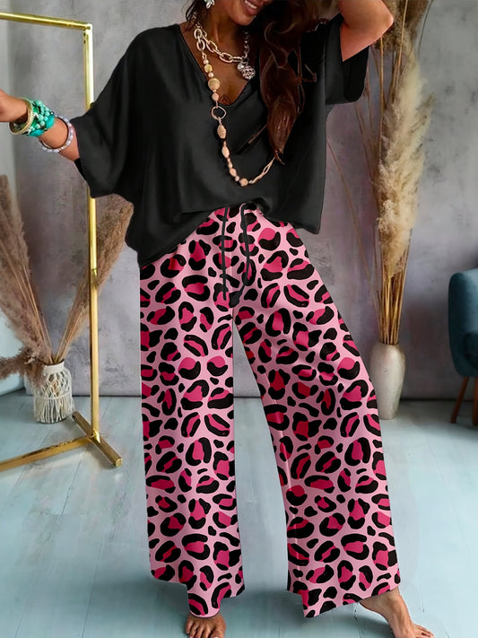 Women's Two-Piece Pants Set - Graphic Print – Black / Blue – Black option – main product image