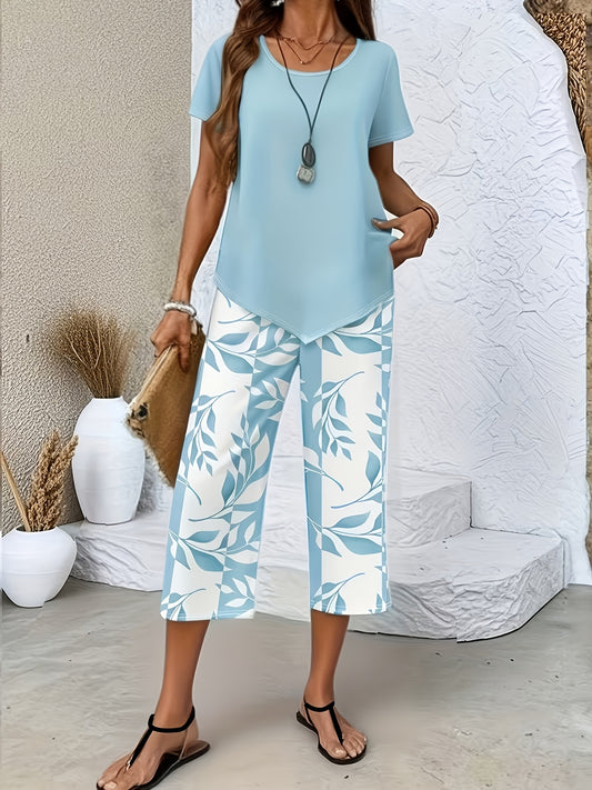 Women's Two-Piece Pants Set - Graphic Print Casual Matching Outfit – Sizes 1XL–5XL – green option – main product image