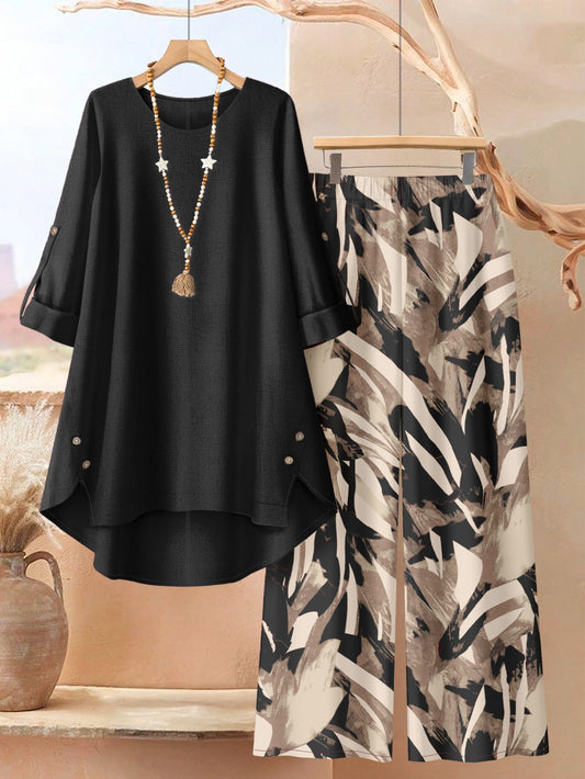 Women's Two-Piece Pants Set - Graphic Print – Grey / Black – Grey option – main product image