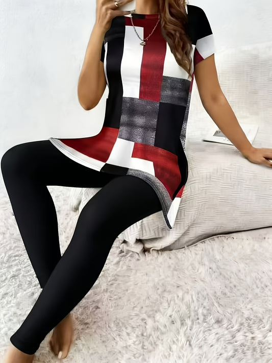 Women's Two-Piece Pants Set - Plaid Casual Matching Outfit – Sizes S–XXL – Brown option – main product image