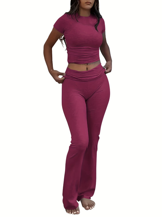 Women's Two-Piece Pants Set - Solid Color – 47-Variant Selection – Navy option – main product image