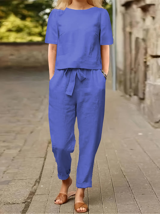 Women's Two-Piece Pants Set - Solid Color Casual Matching Outfit – Sizes S–XXL – Khaki option – main product image