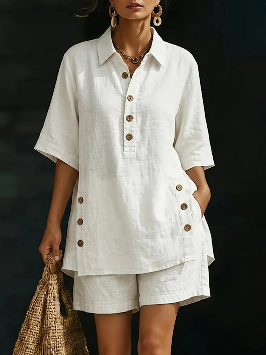 Women's Two-Piece Pants Set - Solid Color Workwear Matching Outfit – White option – main product image