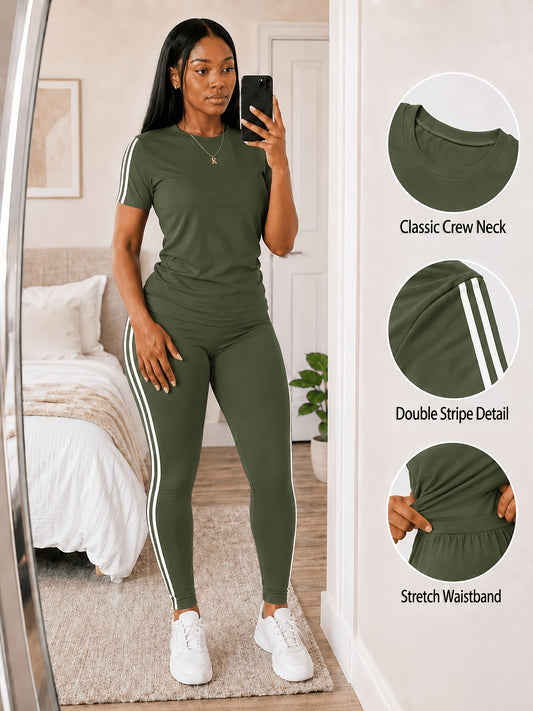 Women's Two-Piece Pants Set - Striped Casual Matching Outfit – Sizes S–XXL – Grey option – main product image