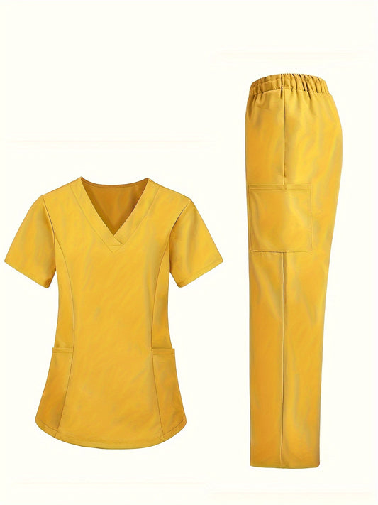 Women's Two-Piece Scrub Set - V-Neck Workwear Matching Look – Blue option – main product image