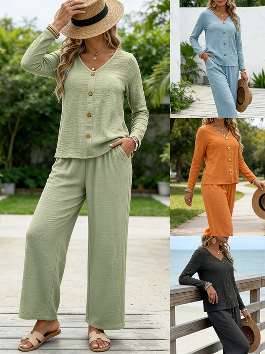 Women's Two-Piece Shorts Set - Button Detail Casual Matching Outfit – Sizes L–XXL detail view