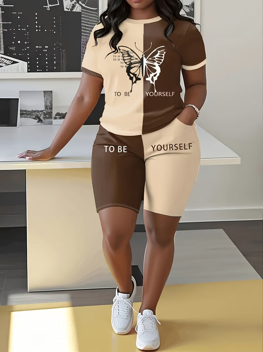 Women's Two-Piece Shorts Set - Color Block Casual Matching Outfit – Sizes S–XXL – Brown option – main product image