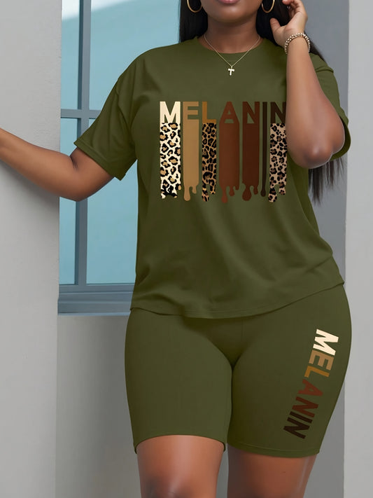 Women's Two-Piece Shorts Set - Graphic Print Vacation Matching Outfit – green option – main product image