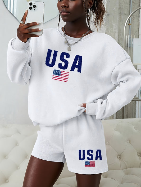 Women's Two-Piece Shorts Set - Graphic Print – White – main product image