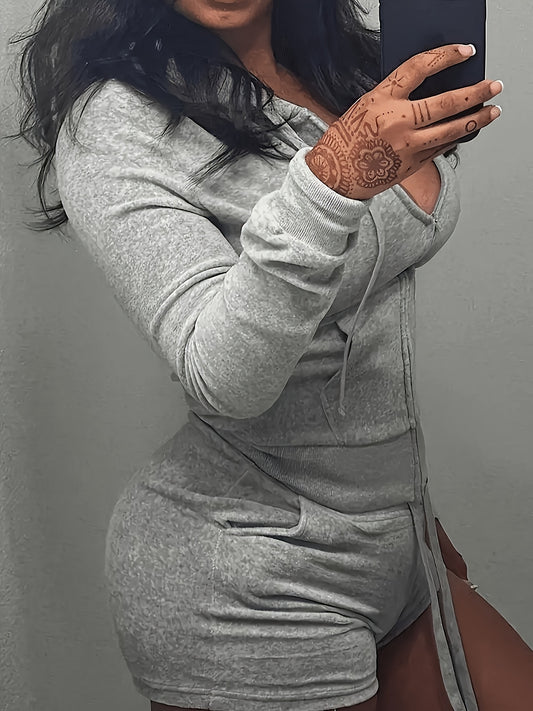 Women's Two-Piece Shorts Set - Knit Casual Matching Outfit – Silvery Grey – Grey option – main product image