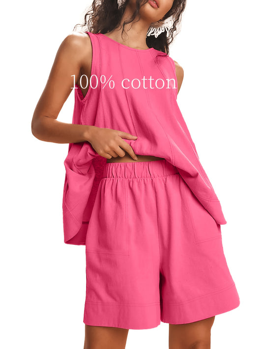 Women's Two-Piece Shorts Set - Solid Color – Beige / Tan – Beige option – main product image