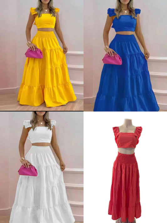 Women's Two-Piece Skirt Set - Solid Color – Red option – main product image