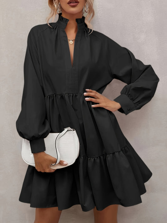 Women's V-Neck Casual Dress - Ruffle – Black option – main product image