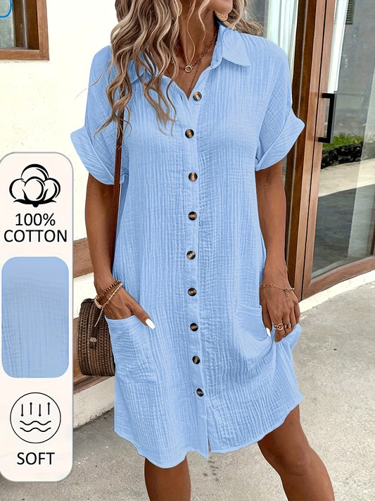 Women's V-Neck Shirt Dress - Button Front – White option – main product image