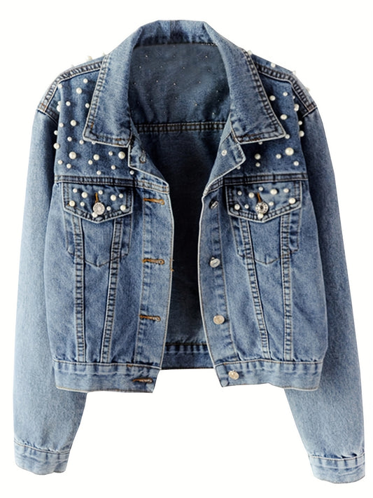 Women's Versatile Denim Button-Front Blazer – Blue option – main product image