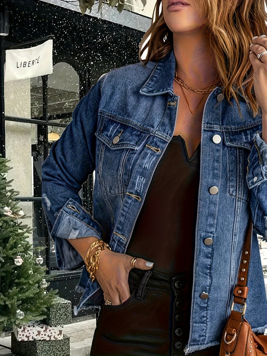 Women's Versatile Denim Button-Front Jacket – Light Blue – Blue option – main product image