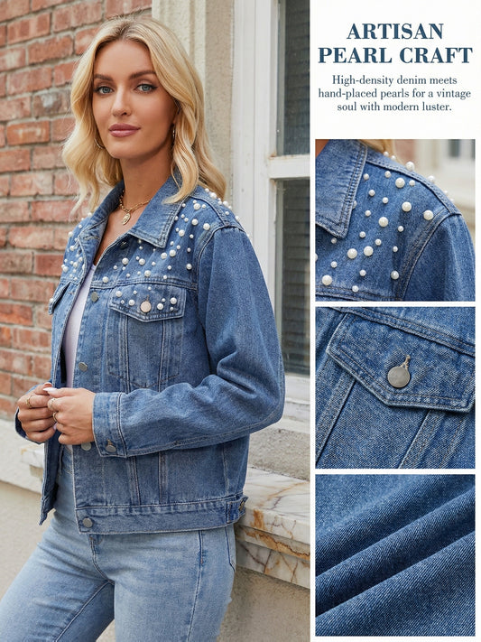 Women's Versatile Denim Button-Front Jacket – Medium Blue Denim Wash 61157 – Blue option – main product image