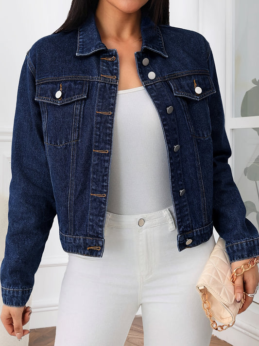 Women's Versatile Denim Button-Front Jacket – Medium Blue Long-Sleeve – Blue option – main product image