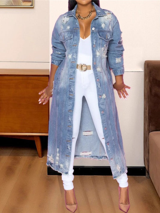 Women's Versatile Denim Button-Front Jacket – Sizes 1XL–5XL – Blue option – main product image