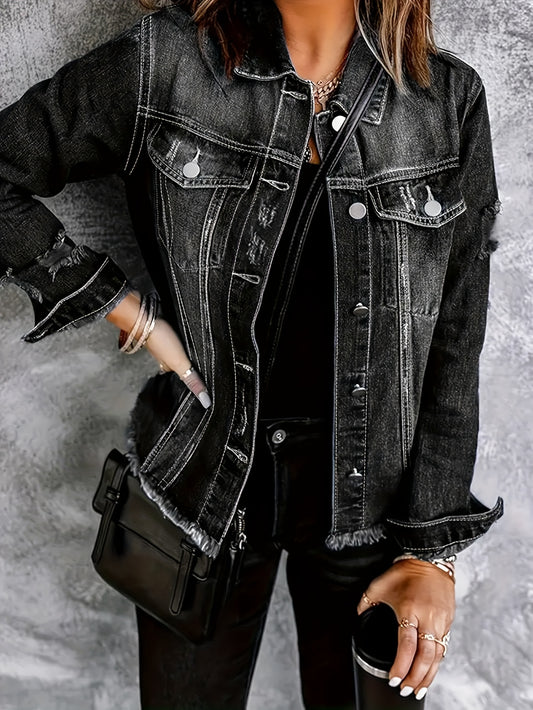 Women's Versatile Denim Button-Front Jacket – Sizes XS–S – Black option – main product image