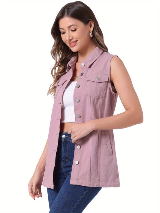 Women's Versatile Denim Button-Front Vest – Blue option – main product image