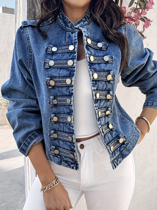 Women's Versatile Denim Double-Breasted Jacket – 5-Variant Selection – Blue option – main product image
