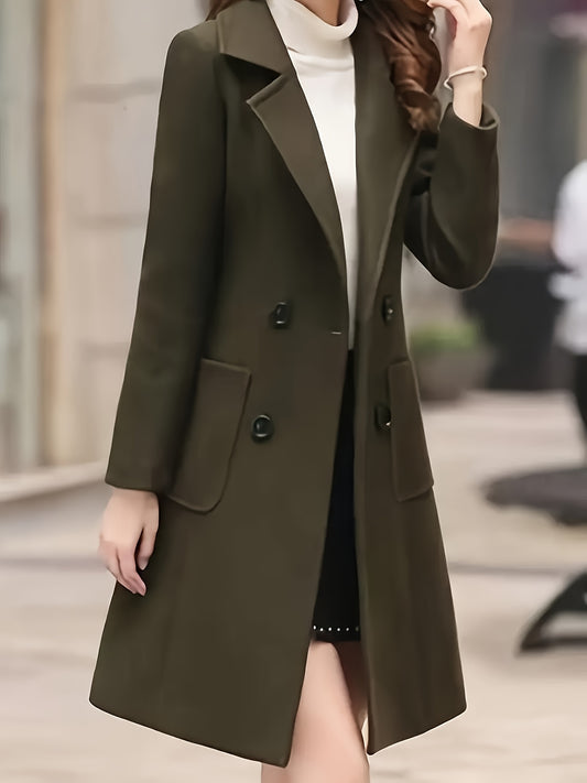 Women's Versatile Denim Double-Breasted Jacket – Khaki / Black – Khaki option – main product image