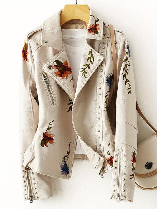 Women's Versatile Denim Floral Jacket – Beige – Beige option – main product image