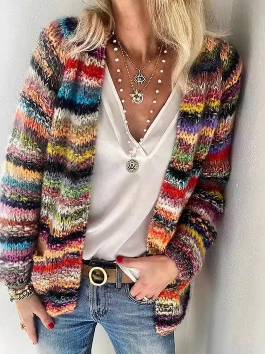 Women's Versatile Denim Open-Front Cardigan – Red / Blue – Red option – main product image