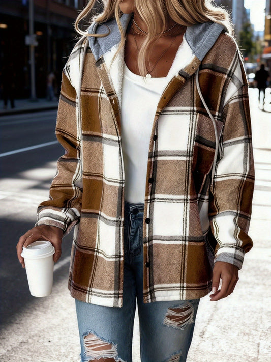 Women's Versatile Denim Plaid Jacket – Black / Red – Black option – main product image