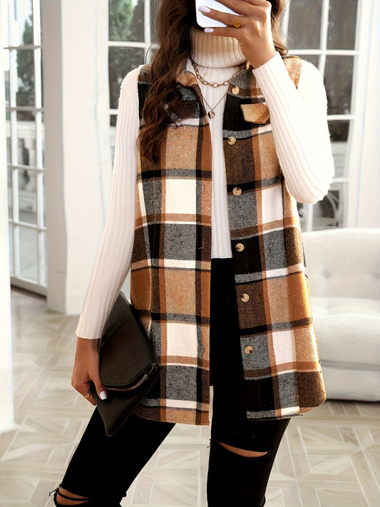 Women's Versatile Denim Plaid Shacket – Pink – main product image