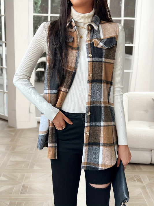 Women's Versatile Denim Plaid Vest – Gray option – main product image