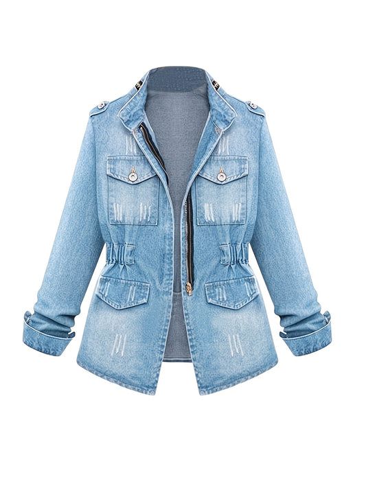 Women's Versatile Denim Pullover Jacket – Blue Denim Wash 39685 – Blue option – main product image
