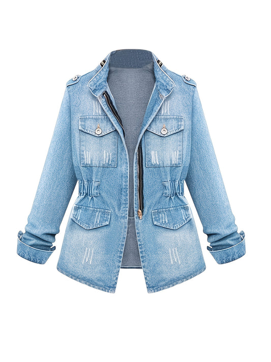 Women's Versatile Denim Pullover Jacket – Blue Denim Wash 99525 – Blue option – main product image