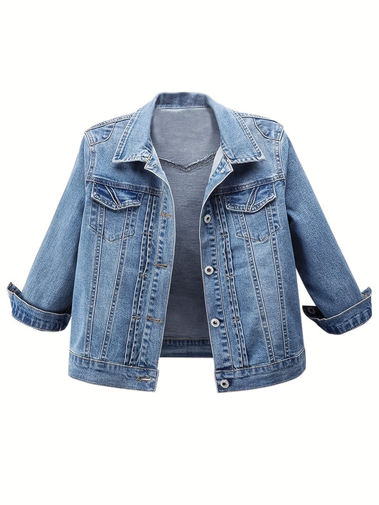 Women's Versatile Denim Pullover Jacket – Dark Blue / White – Blue option – main product image