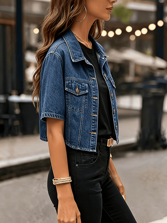 Women's Versatile Denim Pullover Jacket – Deep Blue – main product image