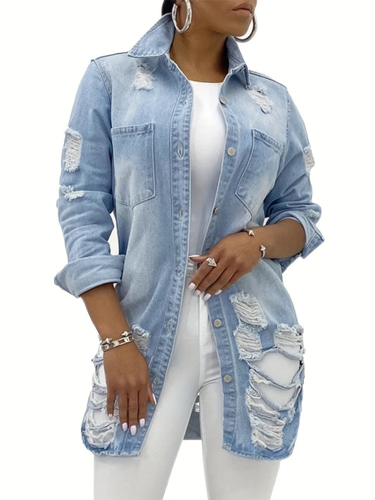 Women's Versatile Denim Pullover Jacket – Light Blue / Dark Blue – Blue option – main product image