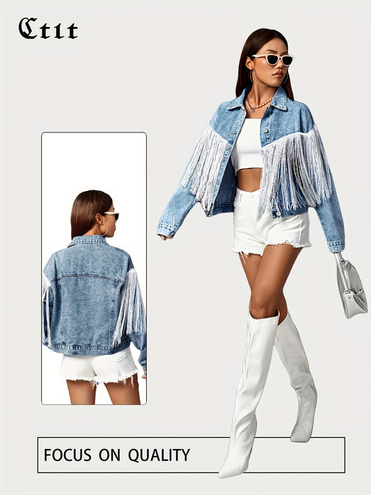 Women's Versatile Denim Single-Breasted Jacket – Blue – Blue option – main product image