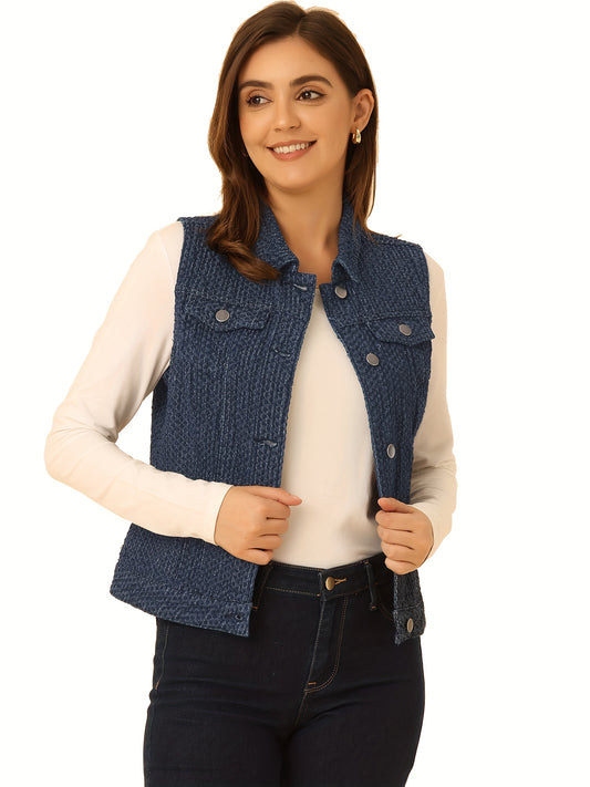Women's Versatile Denim Single-Breasted Vest – Blue option – main product image