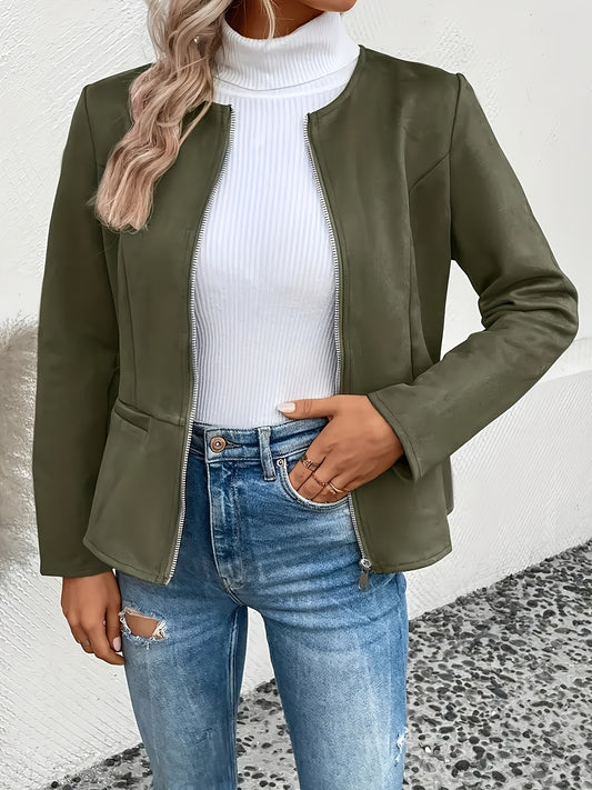 Women's Versatile Denim Zip-Up Jacket – Black / Pink – Black option – main product image