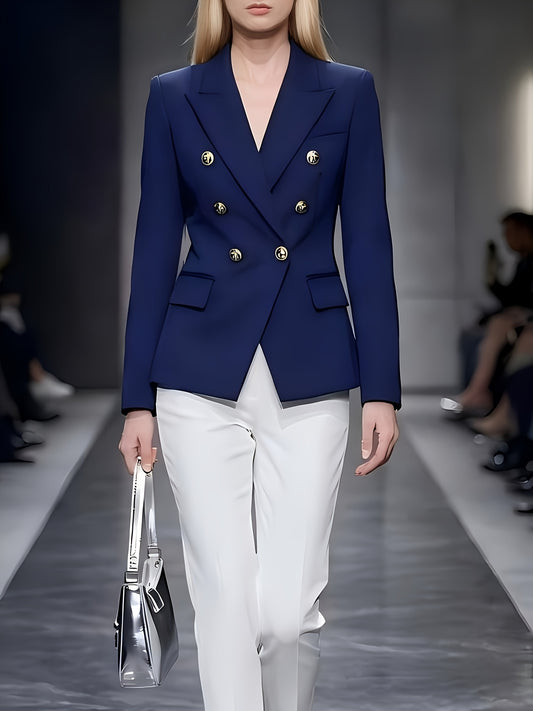 Women's Versatile Double-Breasted Blazer – Navy option – main product image