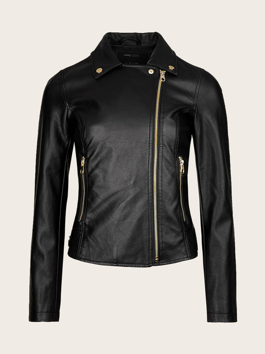 Women's Versatile Faux Leather Zip-Up Jacket – Black option – main product image